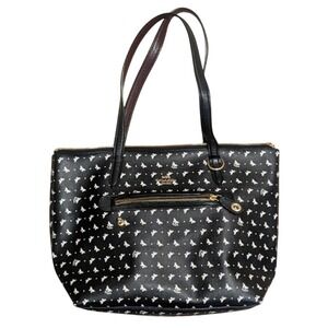 Coach Black Butterfly Logo Print Tote Bag Purse Zip Top Satchel Like New Leather